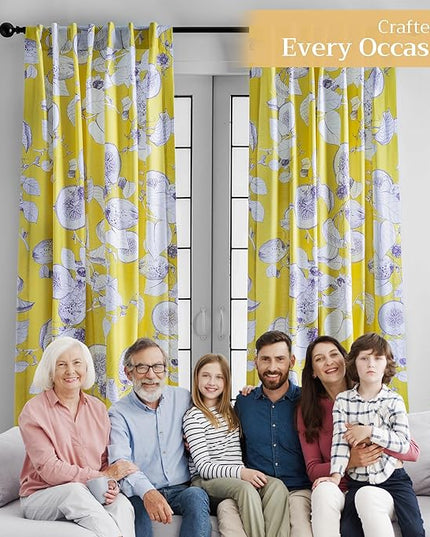 Maison d' Hermine Curtains for Living Room 100% Cotton 108 inch Length One Panel Light Filtering Curtains for Bedroom Windows with Rod and Loop Pockets Drapes (Manon Yellow, 50" W x 108" L)