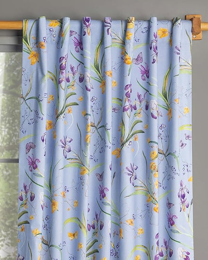 Maison d'Hermine Curtains for Living Room 100% Cotton 96 inch Length One Panel Window Curtains for Bedroom with Loop & Rod Pockets - Iris - Blue, 50" W x 96" L