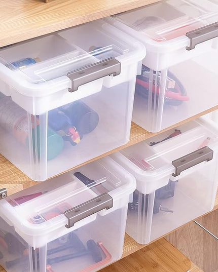 Citylife 17 QT Storage Box with Removable Tray Closet Organizers and Storage Clear Storage Container for Organizing, Craft, Tools, Files, Office Supplies, 4 Packs