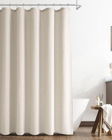 Naturoom Light Tan Linen Shower Curtain, Cloth Textured Fabric Shower Curtain Set with Hooks, Simple Elegant Modern Farmhouse Country Ultra Thick Bath Curtains for Bathroom,Water Repellent,72x78