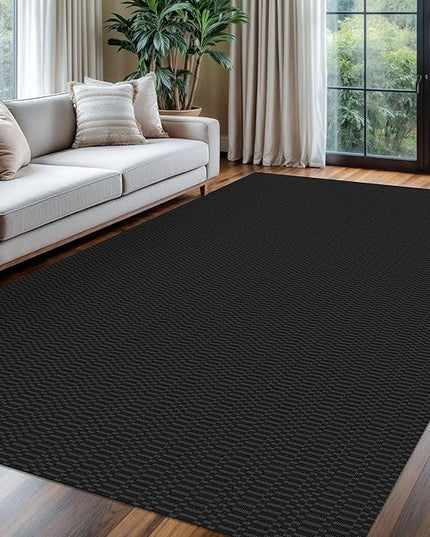 KOZYFLY Washable Area Rug - 6x9 Ft, Braided Cotton, Black/Grey, Ideal for Living Room, Bedroom & Dining Room