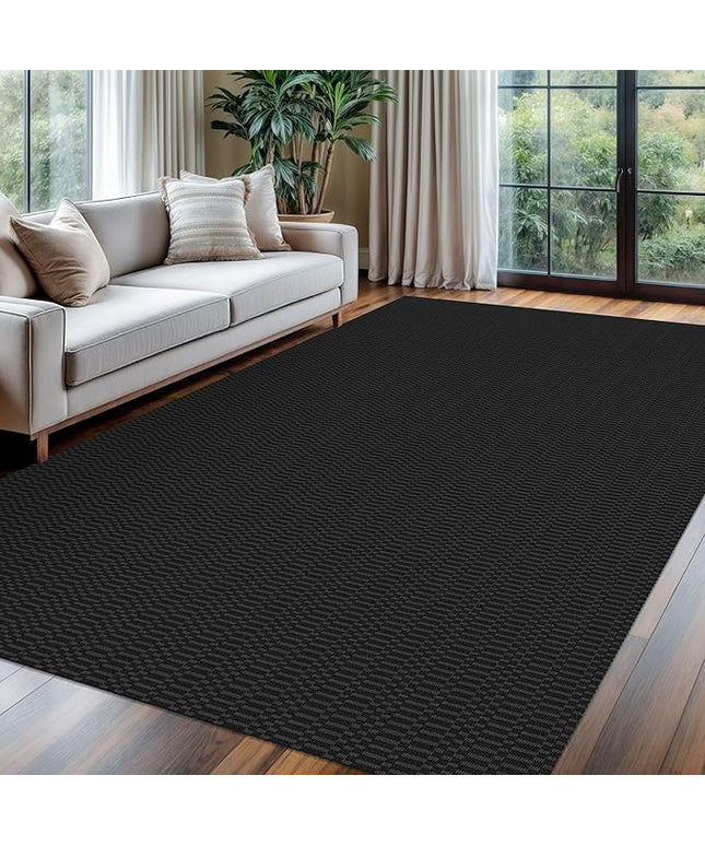KOZYFLY Washable Area Rug - 6x9 Ft, Braided Cotton, Black/Grey, Ideal for Living Room, Bedroom & Dining Room
