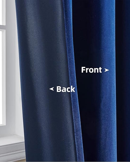 Joydeco Royal Blue Velvet Curtains 90 inch Curtains, Luxury Grommet Blackout Curtain 2 Panels, Thermal Insulated Privacy Room Darkening Window Drapes for Bedroom Living Room Home Theatre (52Wx90L)