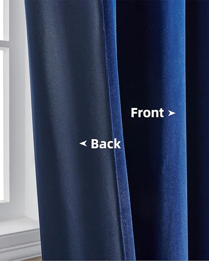 Joydeco Blue Velvet Curtains 108 inch Length 2 Panels Burg Set, Luxury Rod Pocket Thermal Insulated Window Blackout Curtain, Room Darkening Drapes for Living Dining Room Bedroom Privacy