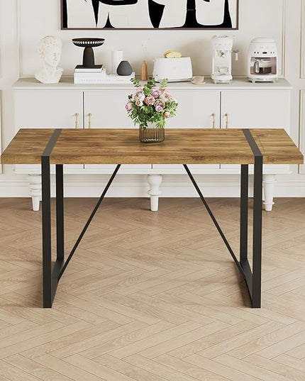55'' Dining Table for 4-6, Wood Kitchen Table with Metal Legs, Dinner Table for 4-6 for Home Dining Room Living Room