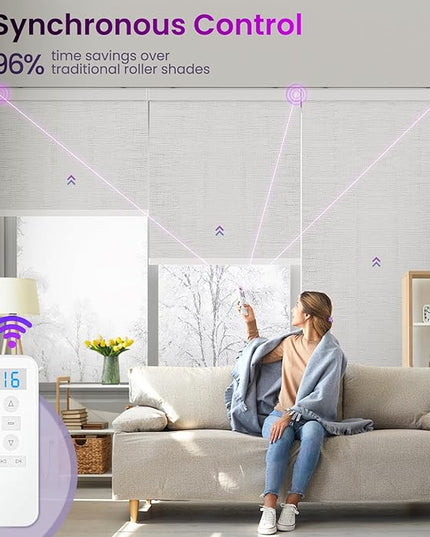 Astomi Motorized Roller Shades for Windows, Blackout Automatic Blinds with Remote, Smart Blinds, Voice Control, Compatible with Alexa, Google, Custom Size (Jacquard PureWhite)