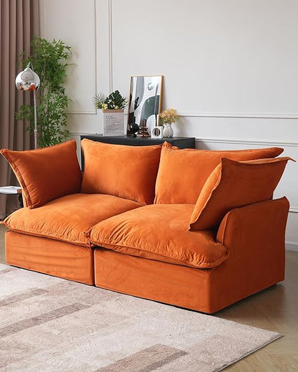 JACH 82.66" Sectional Couch for Living Room, Modular Sectional Sofa, Modern Convertible Couches, Cushion Covers Removable, Down Filled Soft Sofas for Living Room, Home, Apartment (Orange)