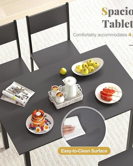 Giantex Dining Table Set for 4, 5-Piece Kitchen Table Set with Dinner Table, Dining Chairs, Metal Frame, Space-Saving Dinette Set for Living Room Restaurant, Breakfast Nook Table Set, Grey