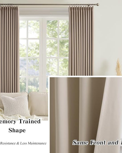 KEQIAOSUOCAI Pinch Pleated Curtains 126 Inch Long 10.5 FT Tall Curtains for Living Room Bedroom Thermal Memory Trained Pleated Viral Window Drapes with Hooks(Khaki,40W x 126L x 2 Panels)