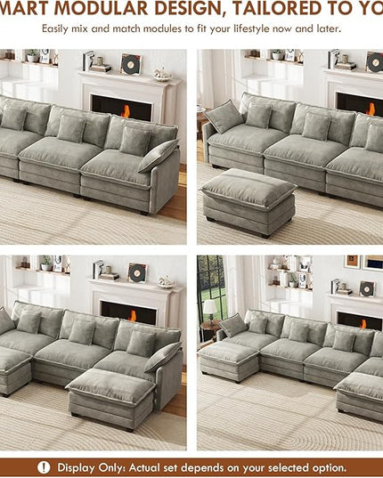 WorthFurni 111.4” Cloud Couch, Modular Sectional Sofa, Comfy Modern 3-Seater Couches with Pillows & Upholstered Deep Seat Cushion for Apartment Living Room Bedroom （Grey）