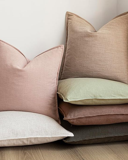 Foindtower Pack of 2, Decorative Linen Solid Throw Pillow Covers Soft Accent Cushion Case Boho Farmhouse Pillowcase for Chair Couch Sofa Bedroom Living Room Home Decor 26 x 26 Inch Light Sage Green