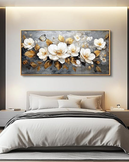 FUHAIHUA Wood Framed Canvas Wall Art For Living Room Wall Decor For Bedroom Office Wall Decoration White Flower Painting Farmhouse Pictures Artwork Room Aesthetic Home Decor 20x40 In
