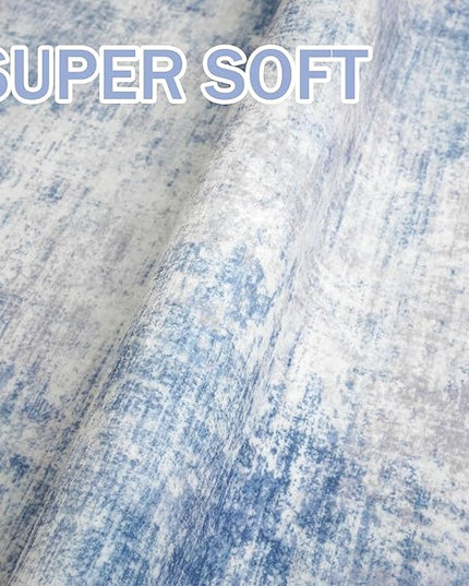IOHOUZE Abstract Area Rug 3x5 Ft Washable Rugs for Entryway Indoor, Non Slip Kitchen Rug Printed Faux Wool Throw Rugs, Indoor Door Mat for Door Entrance Foyer Living Room, Light Blue White