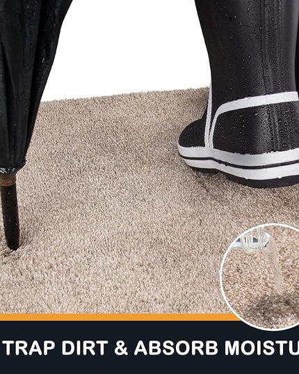PURRUGS Dirt Trapping Door Mat 24" x 35.5", Non-Slip Machine Washable Entry Rug, Shoe Scraper, Dog Doormat, Super Absorbent Welcome Mat for Front & Back Door, Muddy Shoes & Paws, Taupe