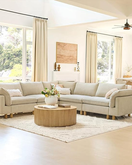 CHITA 118" Super Large Sectional Couches for Living Room, Modular Cloud Couch Sectional Sofa, Premium Fabric Couches, Down Filled, High Density Foam, Chenille in Beige, 5 Seat Corner Couch