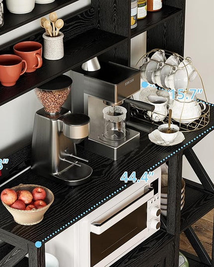 IRONCK Bakers Rack with Power Outlet, 45in Wide Coffee Bar Cabinet with Storage, 6-Tier Kitchen Storage with Doors, Microwave Stand for Kitchen, Dining Room