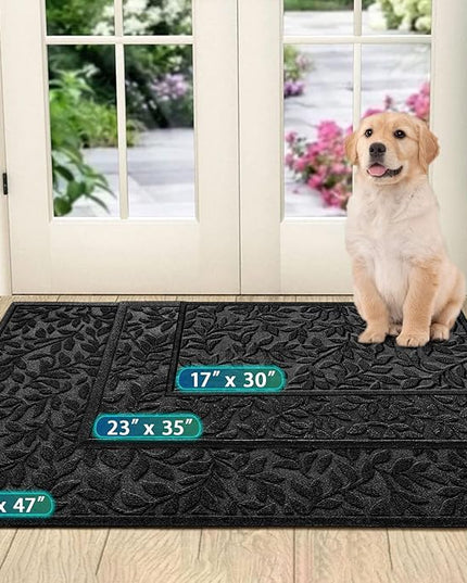 Bulijojo Sturdy Front Entrance Doormats,Durable Heavy Duty Welcome Mat,Thick Absorbent Natural Rubber Non Slip Mat,Easy Clean Entryway Mat Leaves Black, 47" x 32"