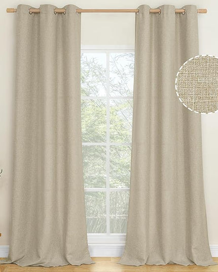 LAMIT Natural Linen Curtains 84 inch Long 2 Panels, Linen Textured Thermal Insulated Bedroom Curtains Grommet Privacy Burlap Boho Drapes for Living Room/Farmhouse, W38 x L84, Camel