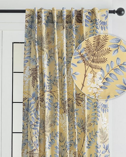 Maison d' Hermine Curtains for Living Room 100% Cotton 108 inch Length One Panel Light Filtering Curtains for Bedroom Windows with Rod and Loop Pockets Drapes (Feuillage Light Ecru, 50" W x 108" L)