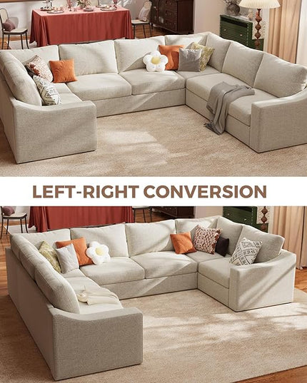 ABCASA Oversized 136" Modular Sectional Sofa, Deep Seat U Shaped Couches for Living Room, Breathable Linen Fabric Corner Couch, Easy to Assemble, Oatmeal