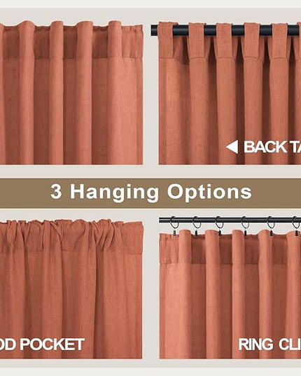 Pitalk Boho Curtains for Bedroom 2 Panels Rust Terracotta Colored Rod Pocket Back Tab Door Curtains Linen Sheer Bohemian Curtain for Living Room Ceiling to Floor Length Extra Wide 52 x 96 Inch Long