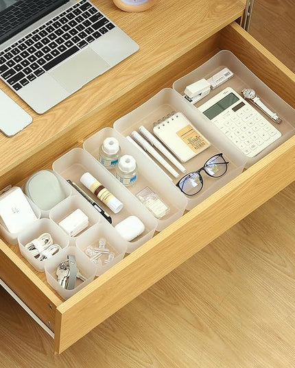 Poeland 10 Pcs Drawer Organizer Tray Storage Box for Bedroom Dresser Bathroom Kitchen, Frosted