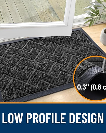 OLANLY Front Door Mat Indoor Outdoor Entrance, Waterproof All-Season, All-Weather Doormat, Sturdy Natural Rubber, Low Profile, Easy Clean Patio Porch Entryway Mat, Herringbone Brick (Black, 71x23)