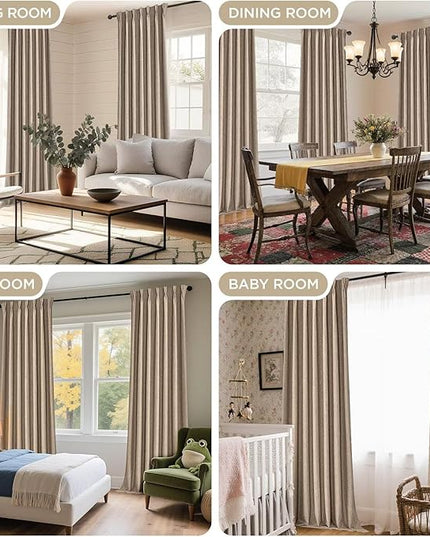 Joydeco Thick Linen Pinch Pleated Curtains 90 Inch Long 2 Panel Set for Living Room, Double-Faced Curtain for Bedroom, Back Tab Blackout Drapes with Adjustable Hooks (40”W x90”L, Thick Linen)