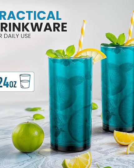 Zulay Kitchen Acrylic Glasses Drinkware - 6 Piece Unbreakable Plastic Tumblers - BPA-Free, Reusable Plastic Drinking Glasses for Home & Outdoors - Lead-Free & Dishwasher Safe - Turquoise - (24oz)