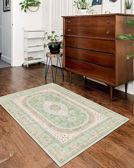 Small Rugs 2x3,Green Rug for Entryway Bathroom Bedroom Kitchen Entrance Doormat,Boho Vintage Bohemian Distressed Washable Oriental Accent Floor Throw Carpet Non Slip,Sage Blush Floral
