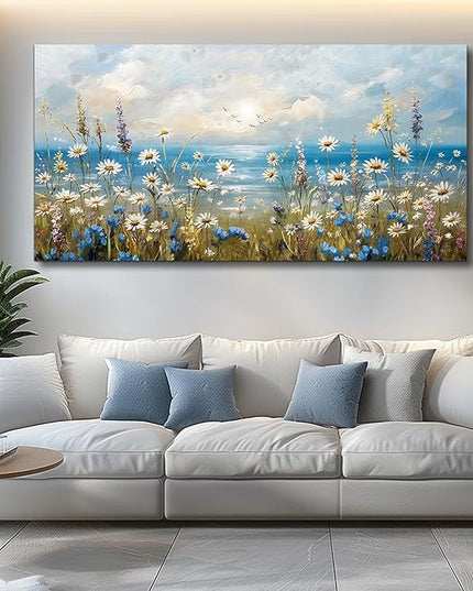 Large Wall Decor for Living Room Canvas Wall Art for Office Modern Wall Decorations for Bedroom White Flower Landscape Paintings Farmhouse Pictures Artwork Room Home Decor 48x24
