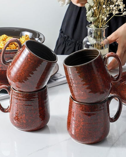 HASENSE Ceramic Coffee Mugs Set of 4, 8 oz Small Coffee Cups, Porcelain Mug with Handle for Espresso, Tea, Milk and Cocoa, Ideal for Mother's Day Christmas Gift, Dishwasher & Microwave Safe, Red
