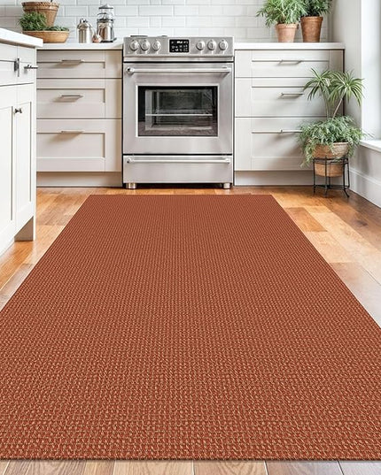 KOZYFLY Washable Area Rug 4x6 ft Non Slip Rubber Backed Living Room Rugs Braided Woven Cotton Kitchen Rugs Indoor Outdoor Entryway Rug Floor Carpet for Dining Living Room Bedroom, Orange/Tan