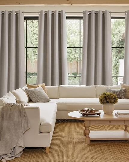 NICETOWN Faux Linen Angora Blackout Curtains 84 inches Long for Living Room - Privacy Panels for Bedroom, Modern Farmhouse Style Easy Care Grommet Top, 2 Panels, W52 by L84