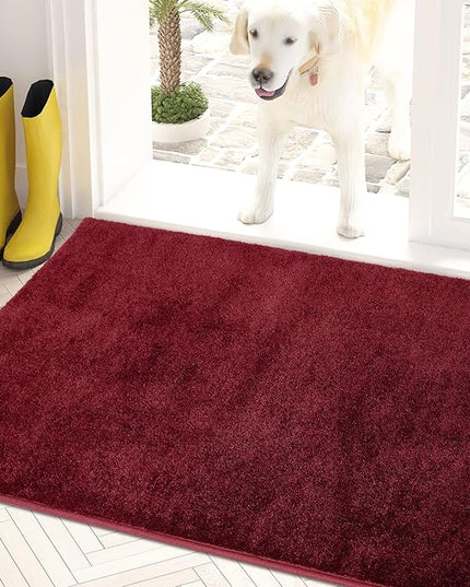 PURRUGS Dirt Trapping Door Mat 20" x 31.5", Non-Slip Machine Washable Entry Rug, Shoe Scraper, Dog Doormat, Super Absorbent Welcome Mat for Front & Back Door, Muddy Shoes & Paws, Burgundy Red