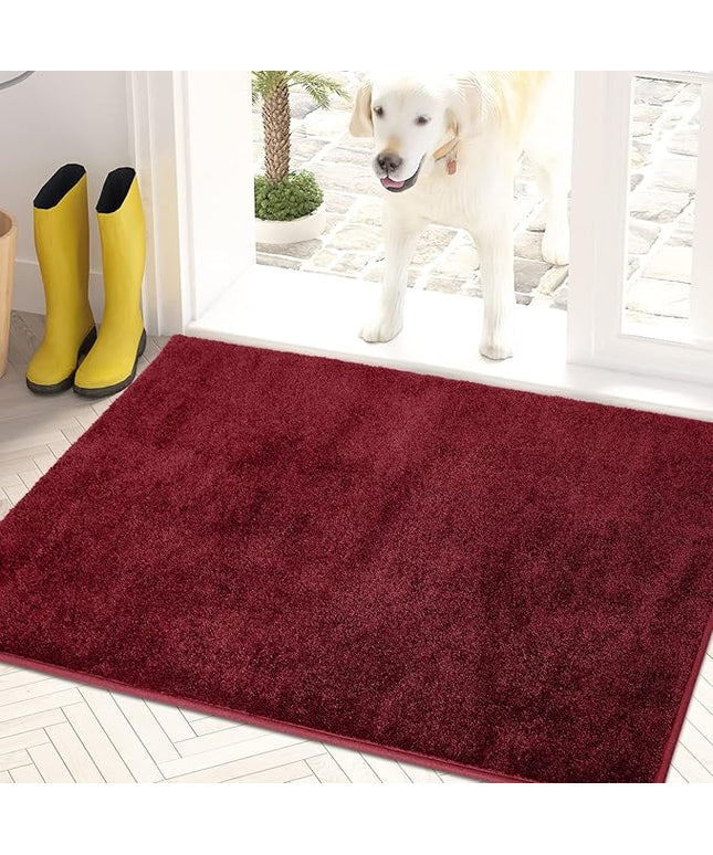 PURRUGS Dirt Trapping Door Mat 20" x 31.5", Non-Slip Machine Washable Entry Rug, Shoe Scraper, Dog Doormat, Super Absorbent Welcome Mat for Front & Back Door, Muddy Shoes & Paws, Burgundy Red