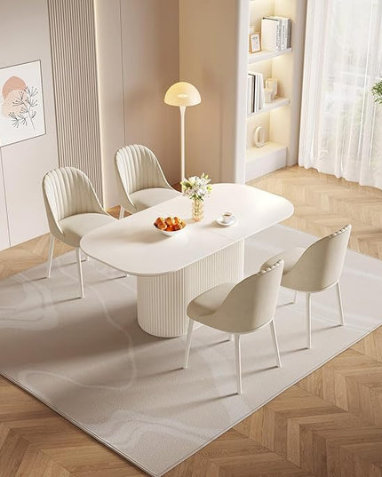 Guyii 70" Oval Dining Table Set with 4 Chairs, Modern Kitchen Table Set, Indoor Rectangular Dining Room Tables for Kitchen, Bar, Living Room, Breakfast Nook, Cream White