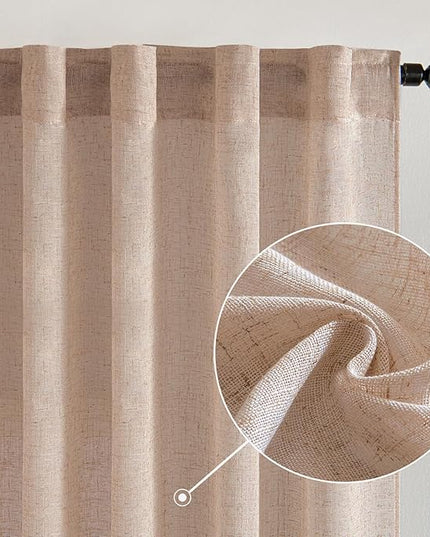 MIULEE Natural Beige Linen Curtains 72 Inch Length 2 Panels for Bedroom Living Room, Soft Linen Textured Window Drapes Semi Sheer Light Filtering Back Tab Rod Pocket Farmhouse Burlap Look Decor
