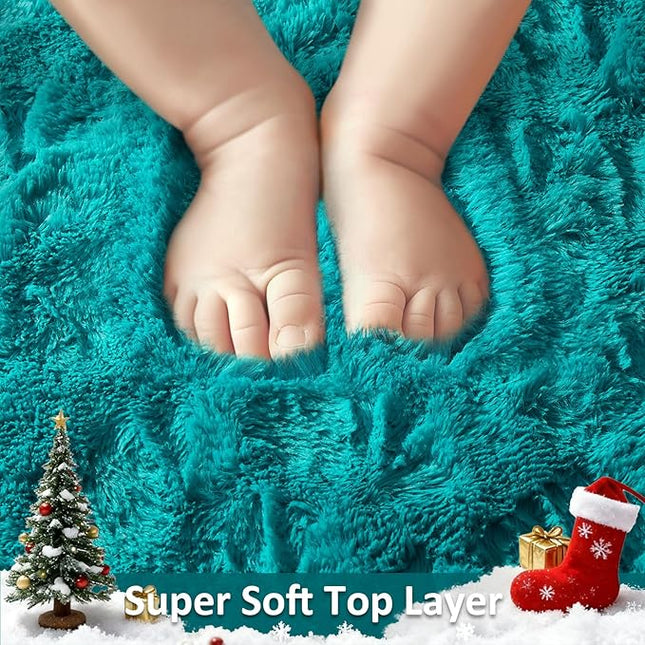 Ophanie Teal Rugs for Living Room Bedroom, 5x8 Fluffy Fuzzy Furry Carpet, Plush Soft Shaggy Bedside Indoor Floor Area Rug for Kids Girls Boys Baby Teen Dorm Nursery Home Decor Aesthetic