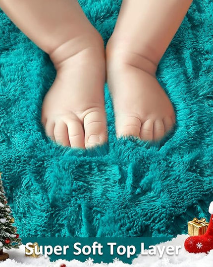 Ophanie Teal Rugs for Living Room Bedroom, 6x9 Fluffy Fuzzy Furry Carpet, Plush Soft Shaggy Bedside Indoor Floor Area Rug for Kids Girls Boys Baby Teen Dorm Nursery Home Decor Aesthetic