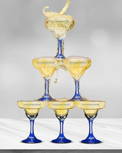 DISCOUNT PROMOS 100 Margarita Glasses Set, 9 oz. - Personalized Text, Logo - Classic, Smooth, Barware, Glassware - Blue