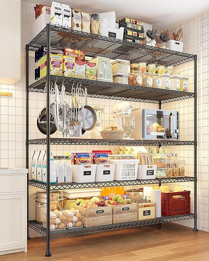 REIBII 45.5''W Storage Shelves Wire Shelving, 5 Tier Pantry Shelves for Storage Rack, Adjustable Metal Shelving for Pantry Kitchen Steel Shelving, 45.5" W x 71" H x 17.7" D, 2 Pack