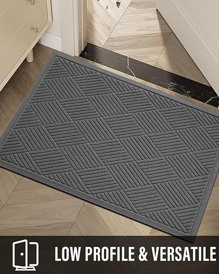 Sturdy Front Door Mat, Absorbent Muddy Dirt Resist Welcome Door Mats Outdoor Indoor, Stain and Fade Resistant, Non-Slip Rubber Backing Low Profile Doormat for Entryway, 72×24, Charcoal