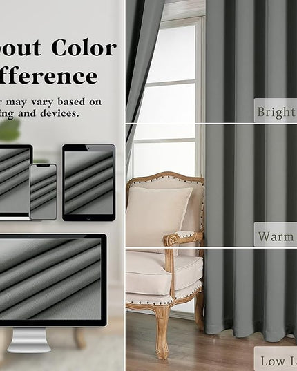 Simplebrand Light Grey Curtains for Bedroom 63 Inch Length 2 Panels Set, Room Darkening Thermal Insulated Energy Saving Curtains for Nursery, Grommet Solid Soft Window Treatment Drapes, W40 x L63