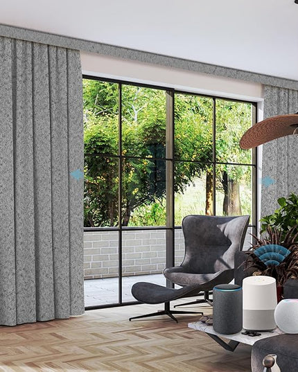 SmartWings Automatic Curtain Opener with Drapery, Motorized Vertical Blinds with Remote, Electric Closet Doors Sliding Panels Compatible with Alexa Google Homekit, 90% Blackout Medium Grey