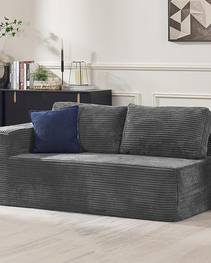 Loveseat Sofa, Cloud Modular Sofa Couch, Upholstered Floor Sofa with Deep Seat, Upholstered Foam Couch for Bedroom Living Room, No Assembly Required (Plush Corduroy Fabric, Grey)
