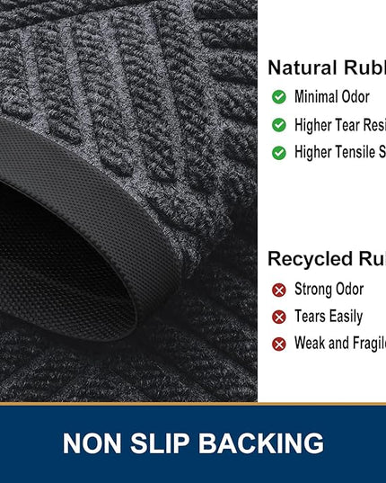 Smiry Front Door Mat Outside Entrance, Heavy Duty Outdoor Indoor Natural Rubber Doormat, Non Slip, Trap Dirt and Moisture, Easy Clean, Low Profile Patio Porch Entryway Mat, 29.5x17, Dark Grey