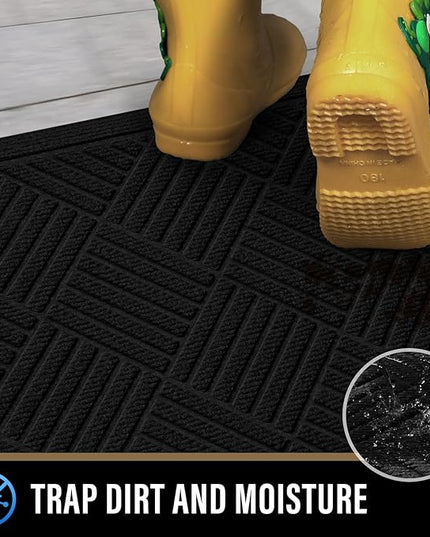 PLEASOR Front Door Mat Outside Entrance, Dirt Resistant and Absorbent Welcome Door Mat Outdoor Indoor, Sturdy Non-Slip Backing Entry Mat, Fade Resistant, Low Profile Doormat for Entryway, 36x24, Black