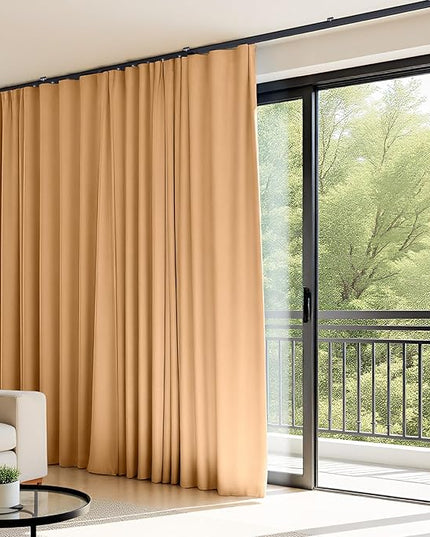 Room Divider Curtains Flexible Ceiling Tracks set Curtain track Ceiling Mount Blackout Curtain for Living Room Bedroom Ceiling Curtain Rod Privacy Dividers Panels W180 x H108 Khaki Drape & Black rail