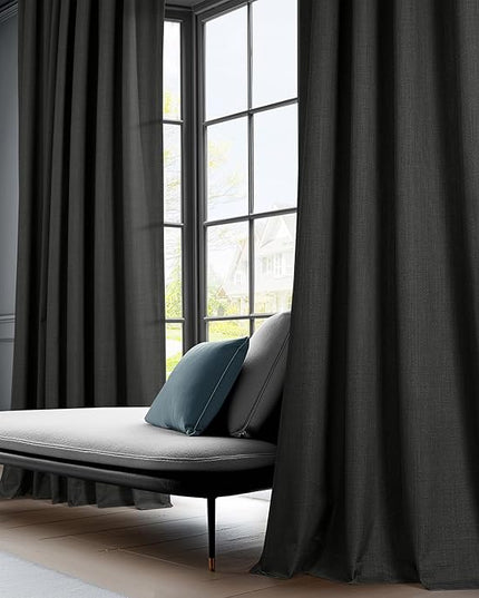 HPD Half Price Drapes Vienna Basic Linen 100% Blackout Curtains for Bedroom 84 Inches Long (2 Panels) - Rod Pocket Curtains & Drapes for Living Room & Windows - 50 X 84, Black